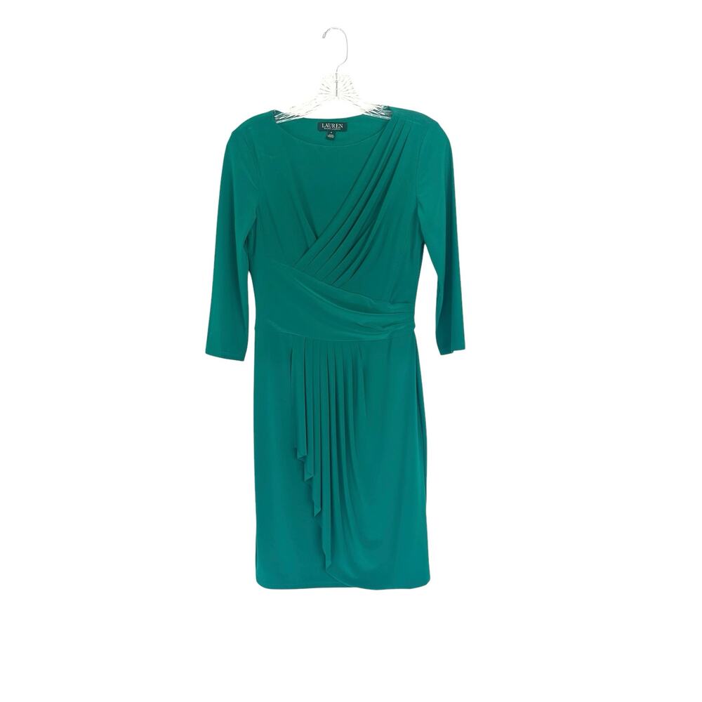 Ralph Lauren Green Business Office Career Work Semi Pleated Sheath Dress Size‎ 4